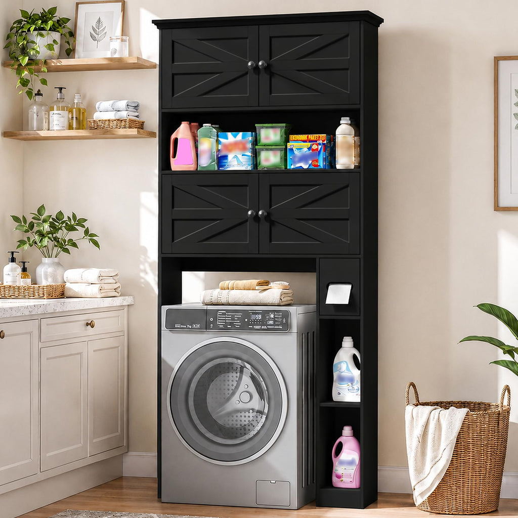 Wooden Over The Toilet Storage Cabinet with Barn Door I3441