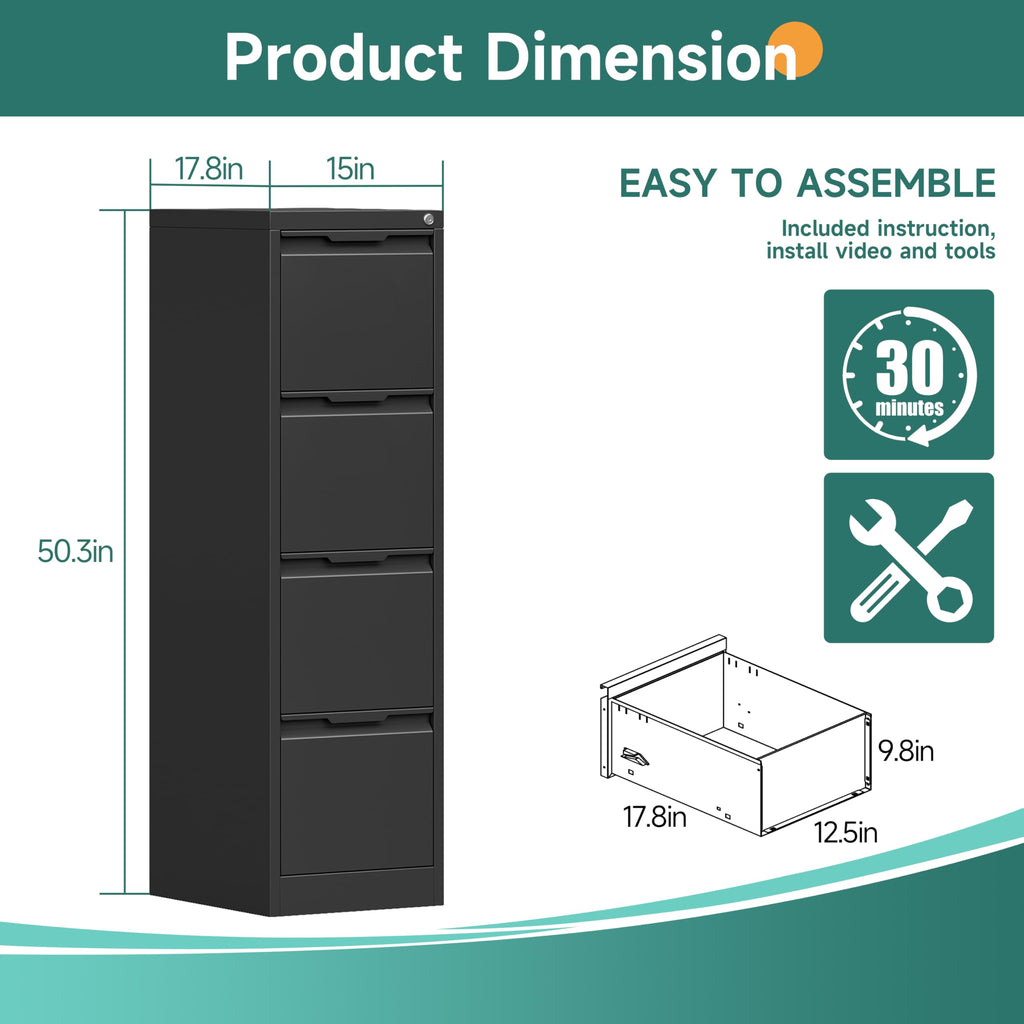 4 Drawer Metal File Cabinet with Lock Y5953