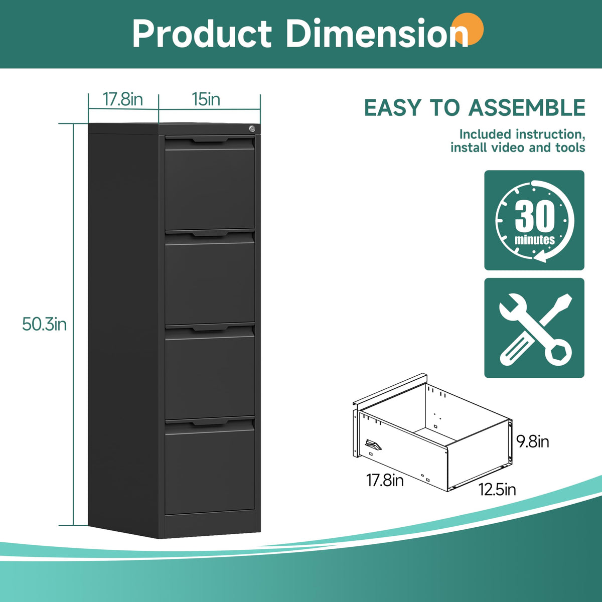 4 Drawer Metal File Cabinet with Lock Y5953