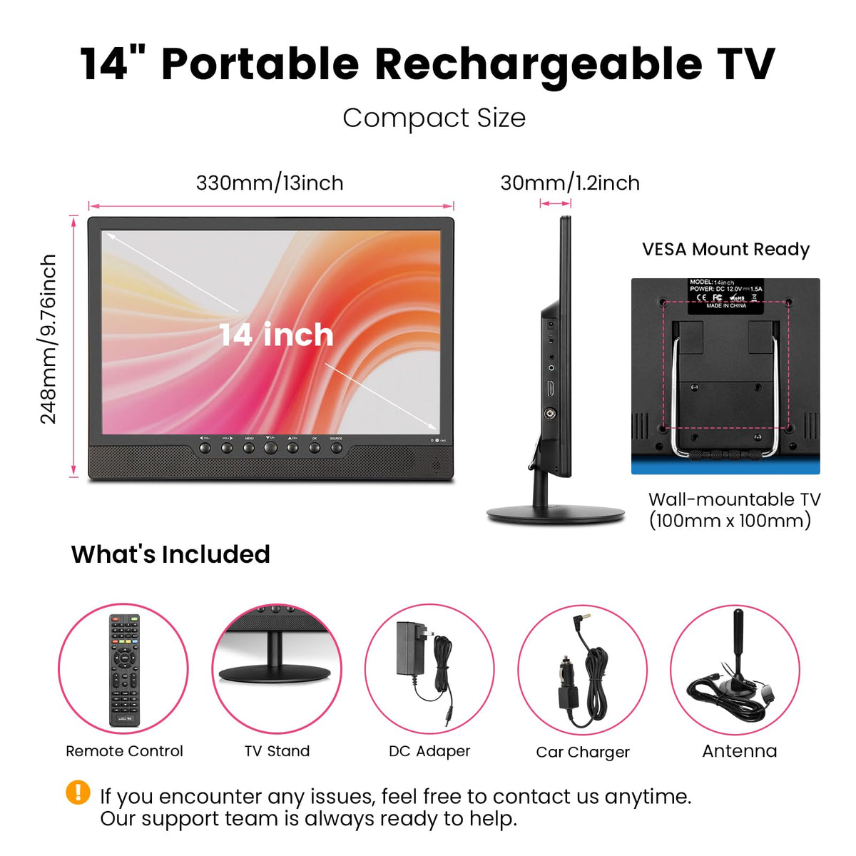 14 Inch Portable Rechargeable TV with Built-in Battery J485