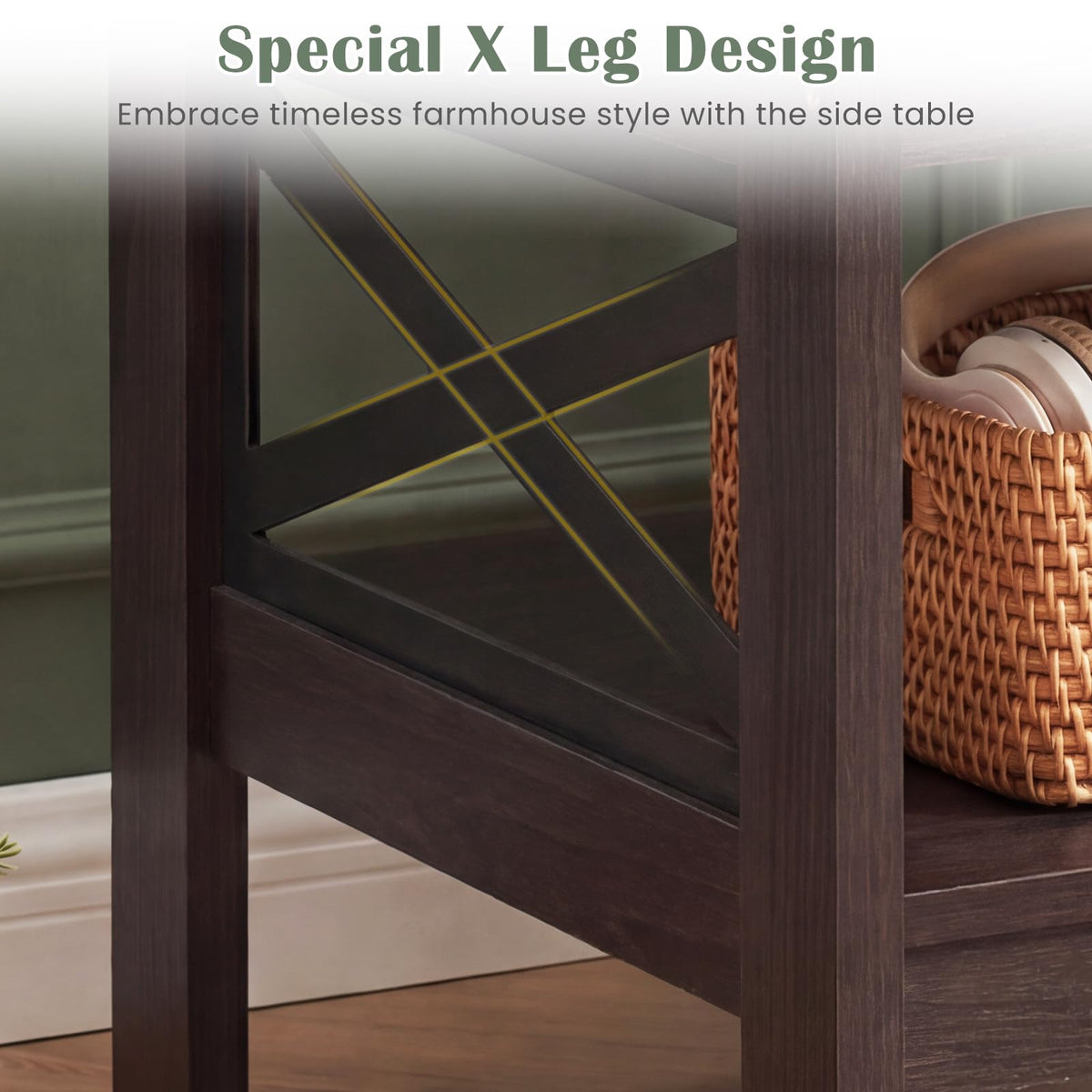 2-Tier Square End Table Set of 2 with Storage Shelf I888