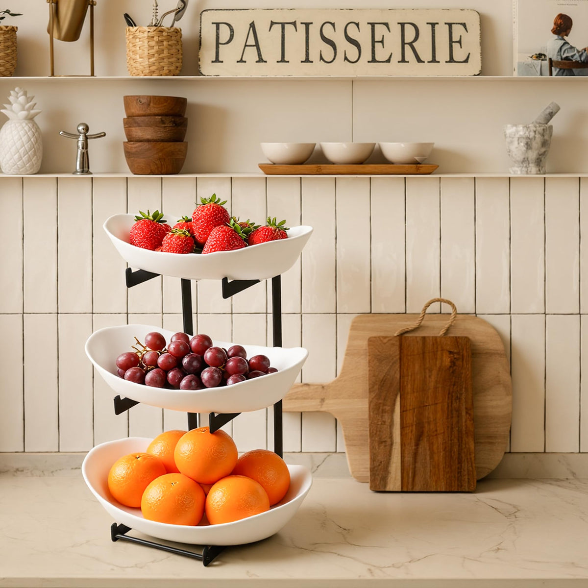 3 Tier White Plastic Fruit Bowl A395916