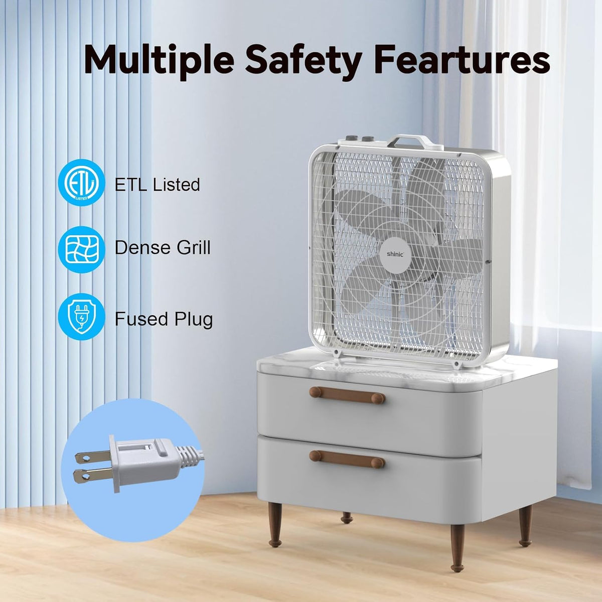 20” Box Fan with Thermostat, 3-Speed Portable Floor Fan, White P3194
