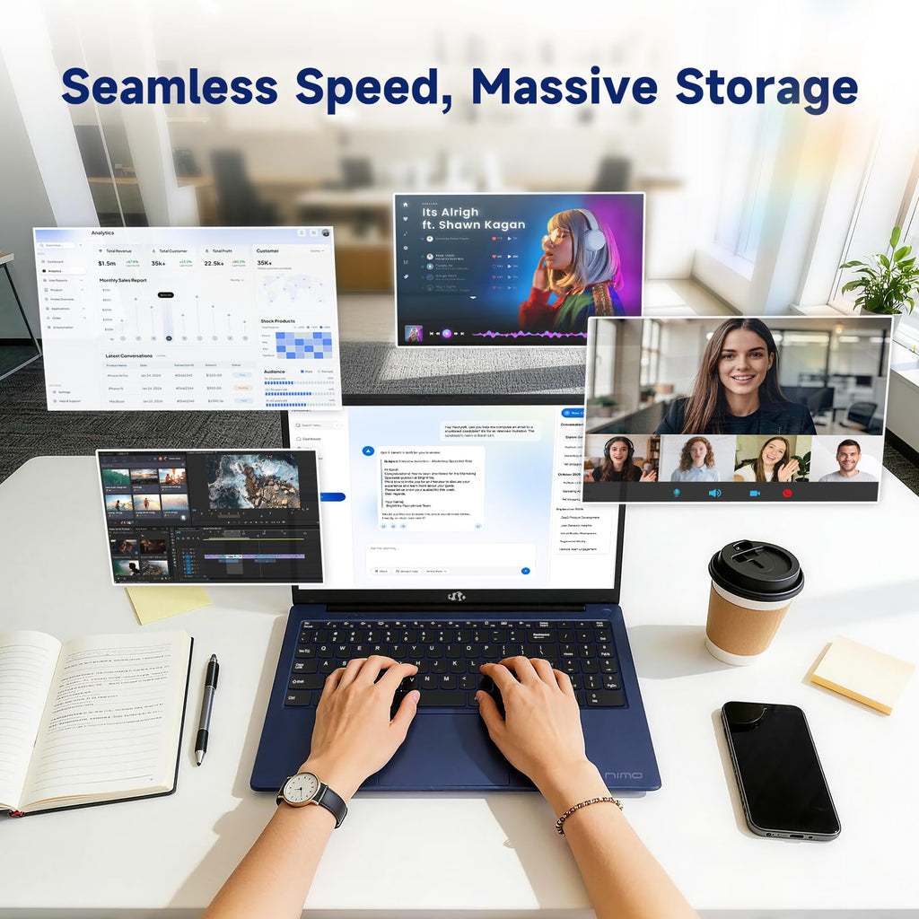 15.6" FHD Laptop, Intel 4 Cores, 8GB RAM, 256GB SSD E5741
