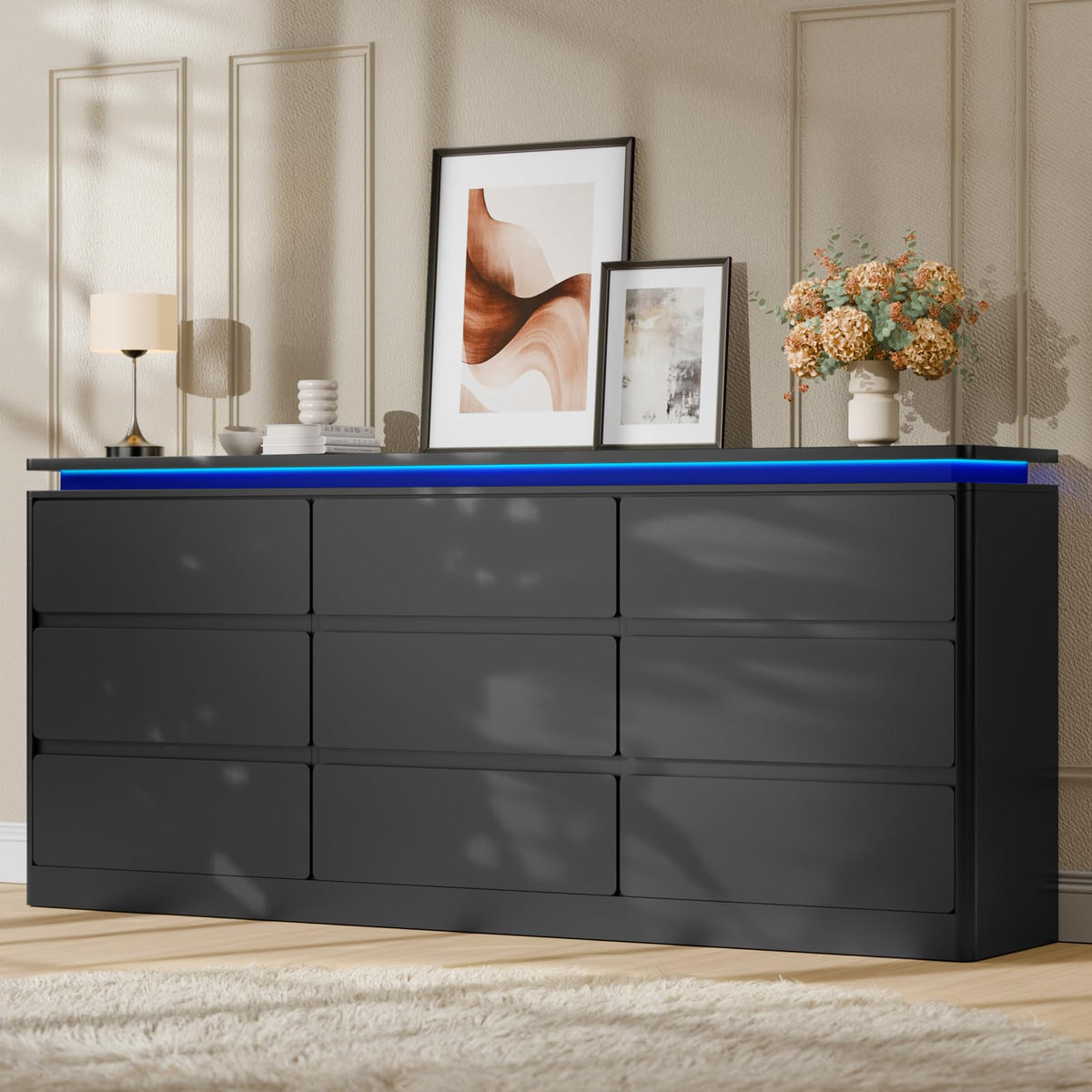 Black 9 Drawer Dresser with LED Lights M541