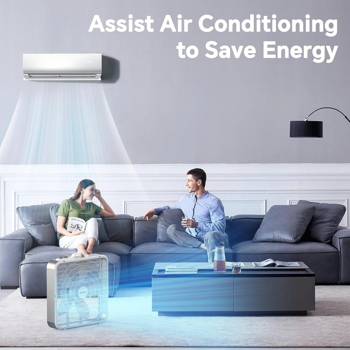 20” Box Fan with Thermostat, 3-Speed Portable Floor Fan, White P3194