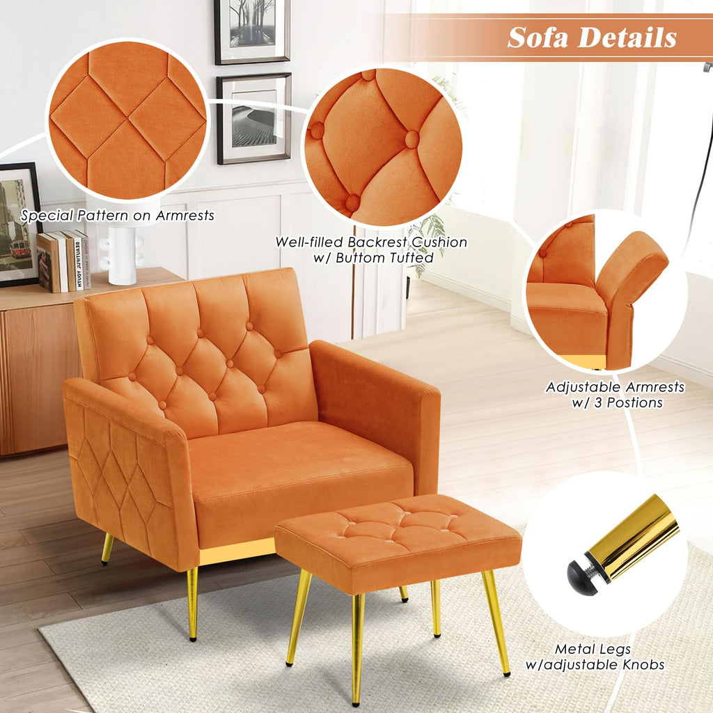 Orange Velvet Accent Chair with Ottoman O78646