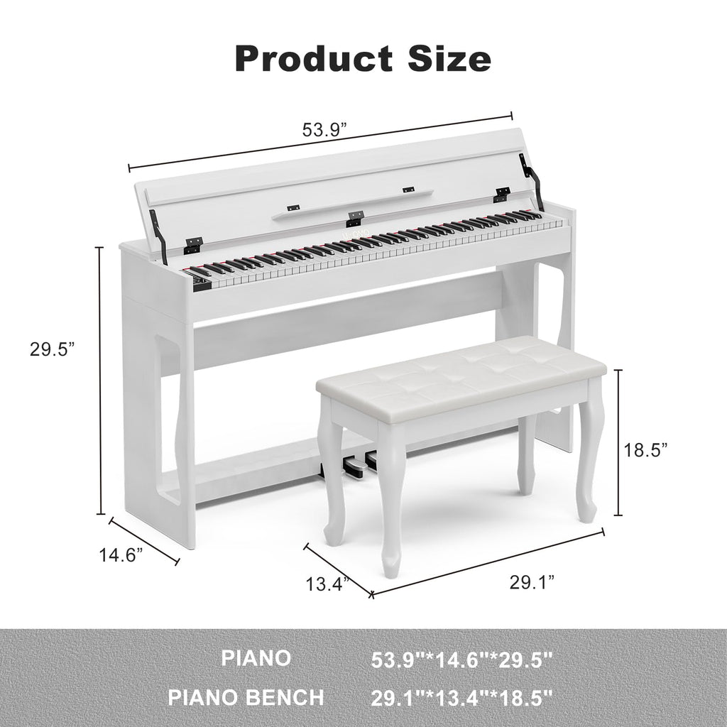 88 Weighted Key Digital Piano with Duet Piano Bench, Full Size Heavy Hammer Weighted Action Electric Piano Keyboard with USB MIDI, White G5771