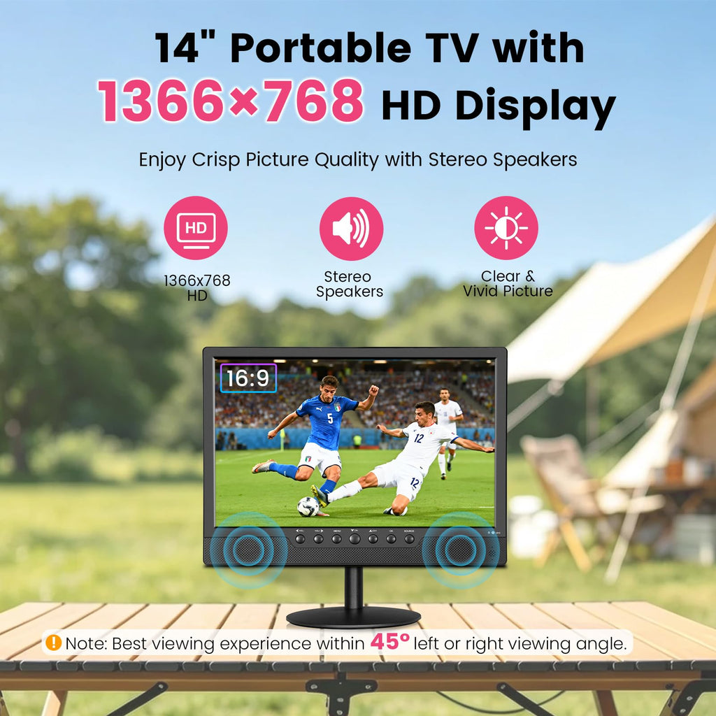 14 Inch Portable Rechargeable TV with Built-in Battery J485