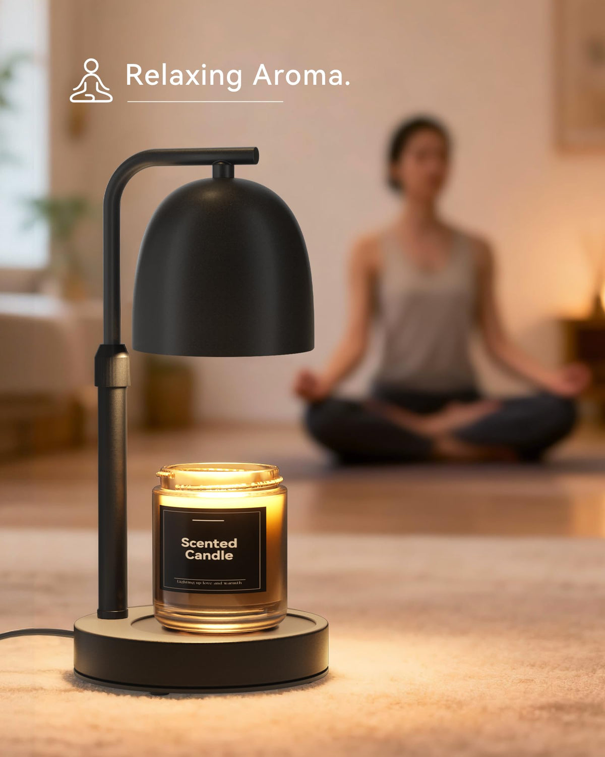 Black Adjustable Height Dimmable Candle Warmer Lamp with Timer Y87685