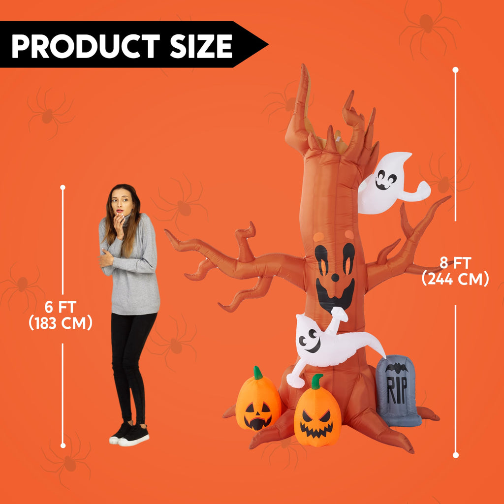8FT Halloween Inflatable Tree with Ghost Pumpkin and Tombstone O59276