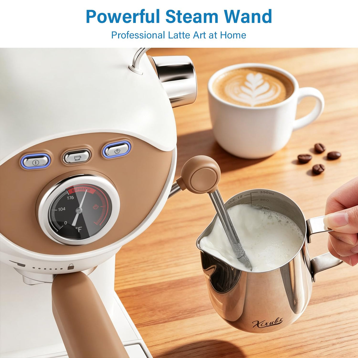 White Compact Espresso Machine with Milk Frother Z9384