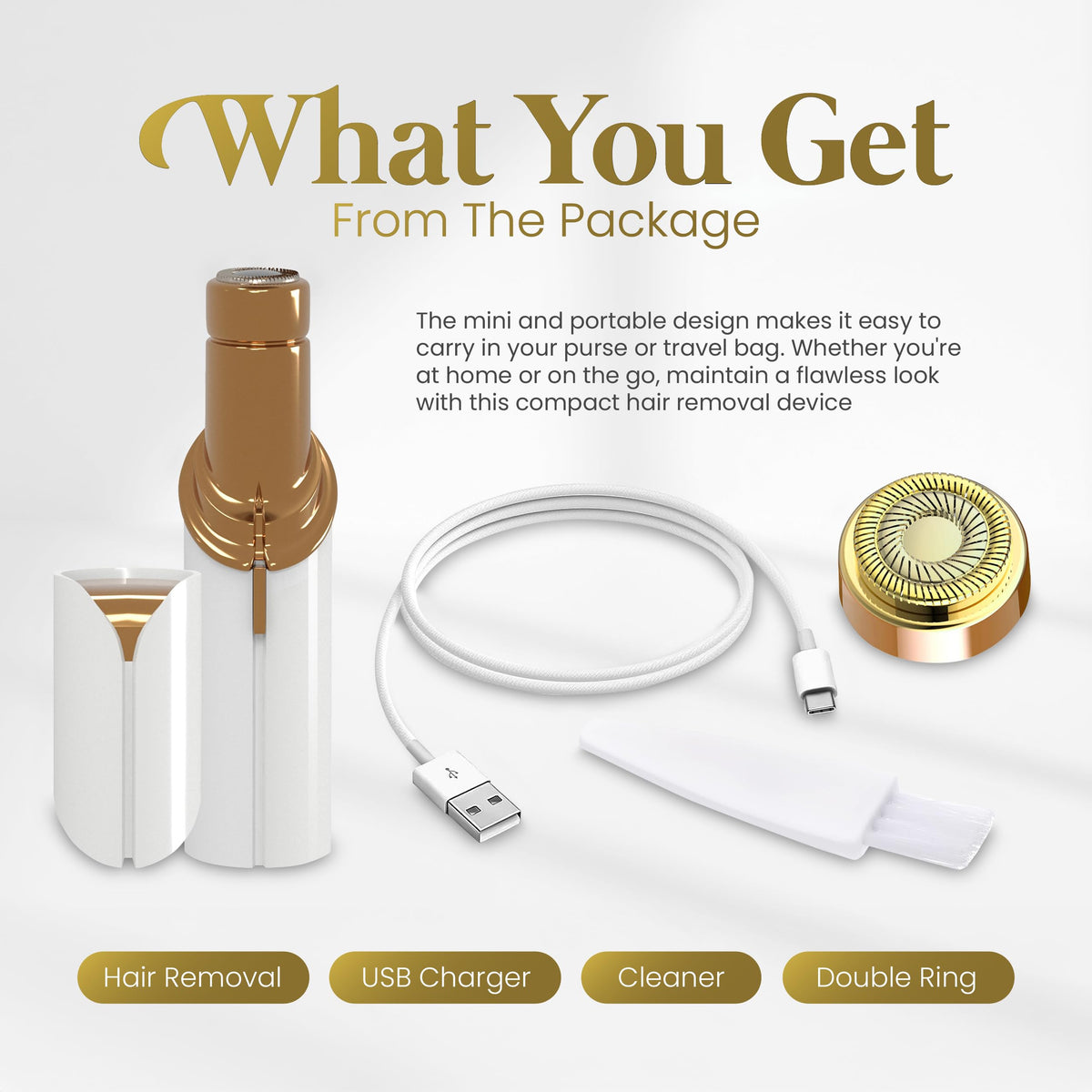 USB Rechargeable Facial Hair Remover with 2 Replacement Heads U29135