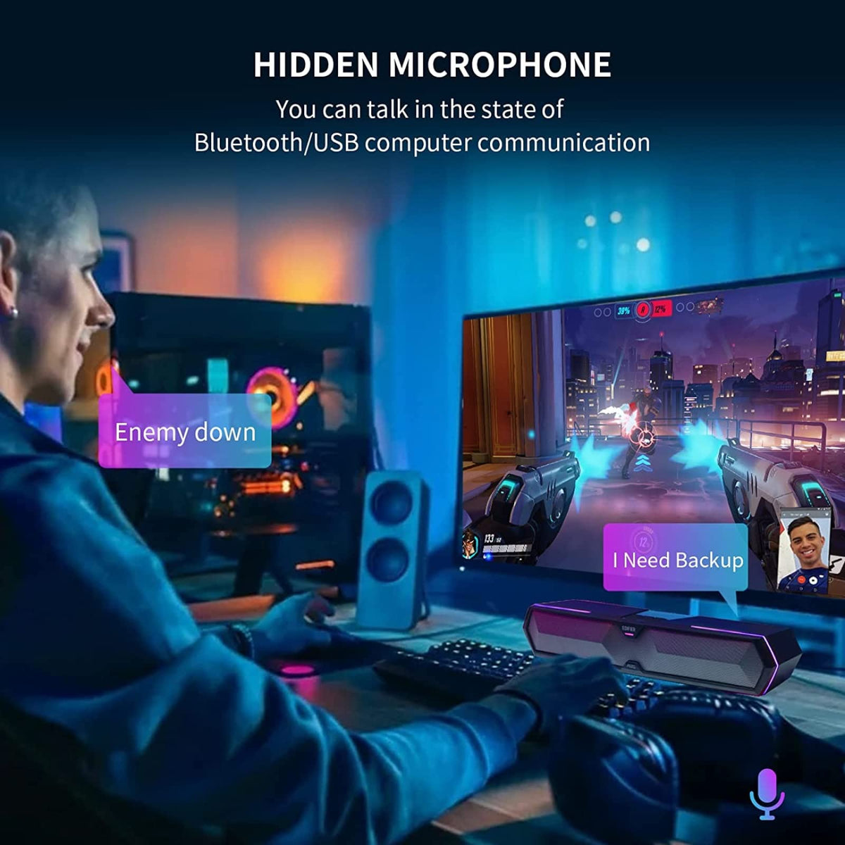 Computer Sound Bar with Deep Bass RGB Microphone Bluetooth 5.3 USB L98544