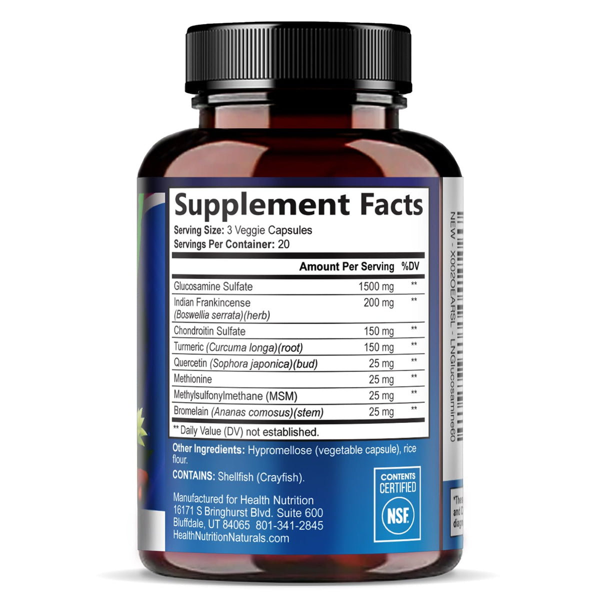 Glucosamine Chondroitin MSM Turmeric Boswellia 60 Capsules E163