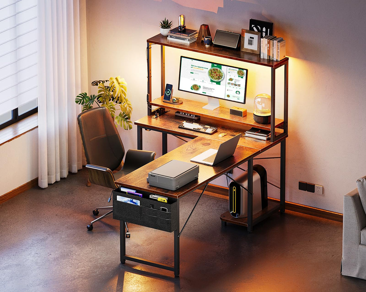 53" L Shaped Gaming Desk with Shelves K7783