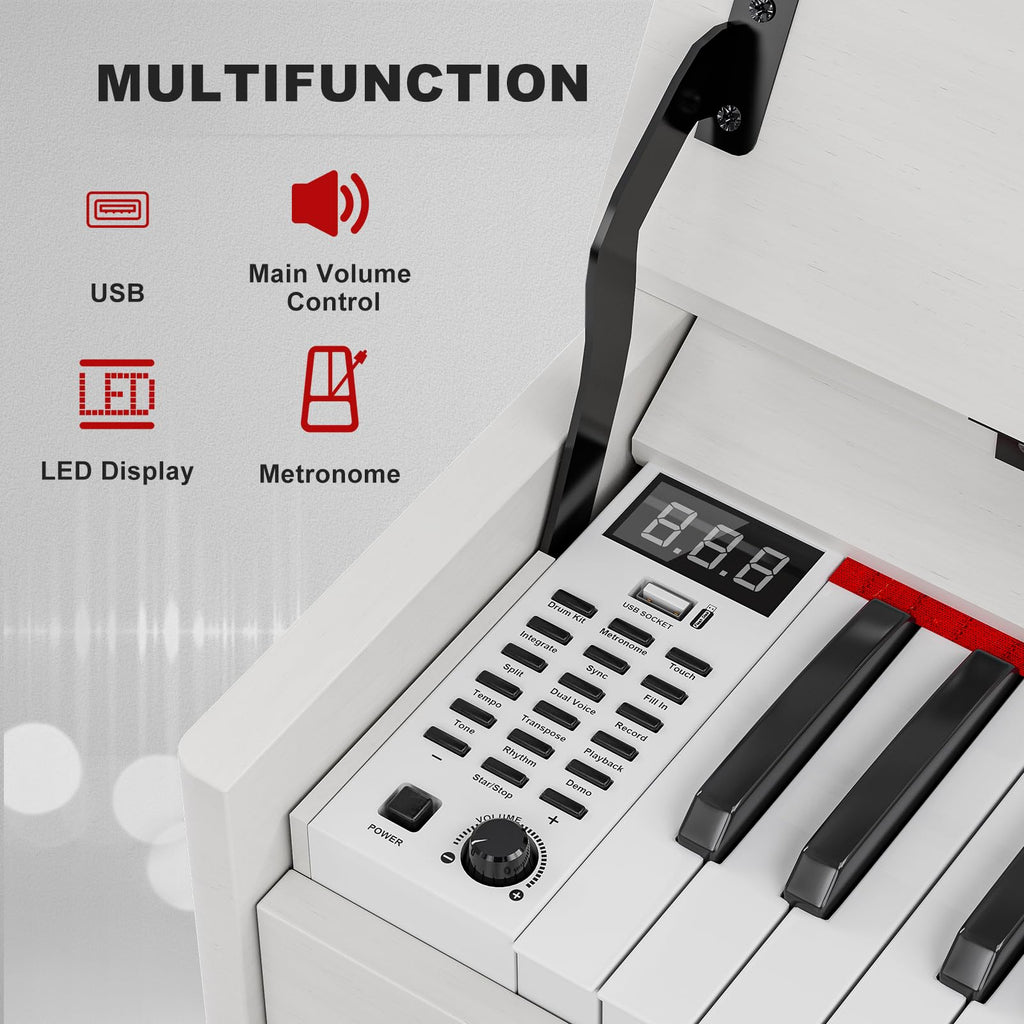 88 Weighted Key Digital Piano with Duet Piano Bench, Full Size Heavy Hammer Weighted Action Electric Piano Keyboard with USB MIDI, White G5771