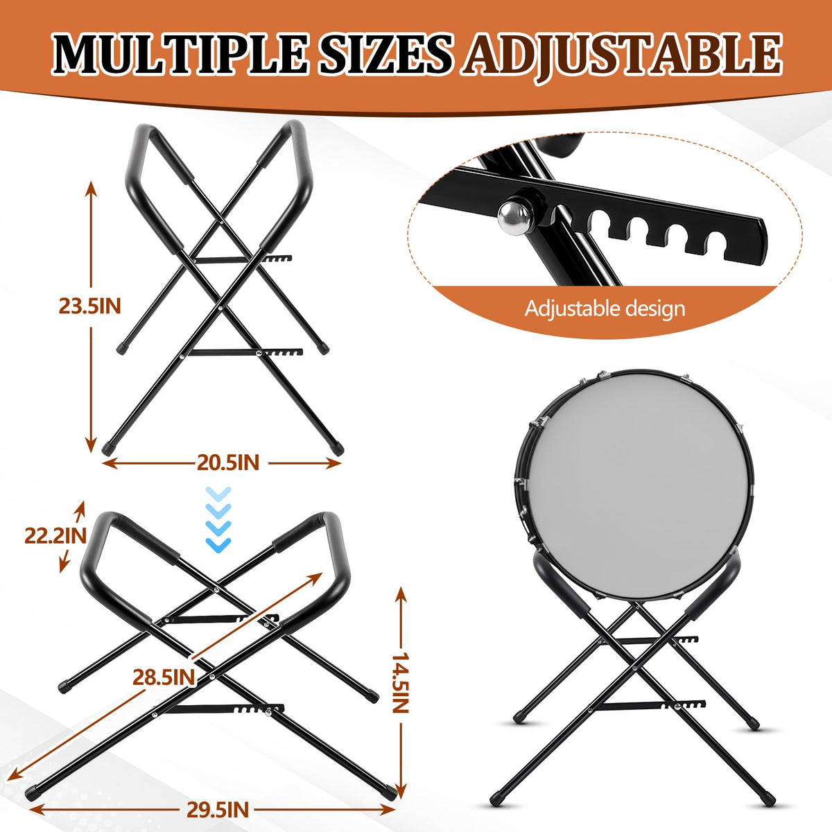 Heavy Duty Folding Bass Drum Stand Adjustable 21 Inches Steel Z55545