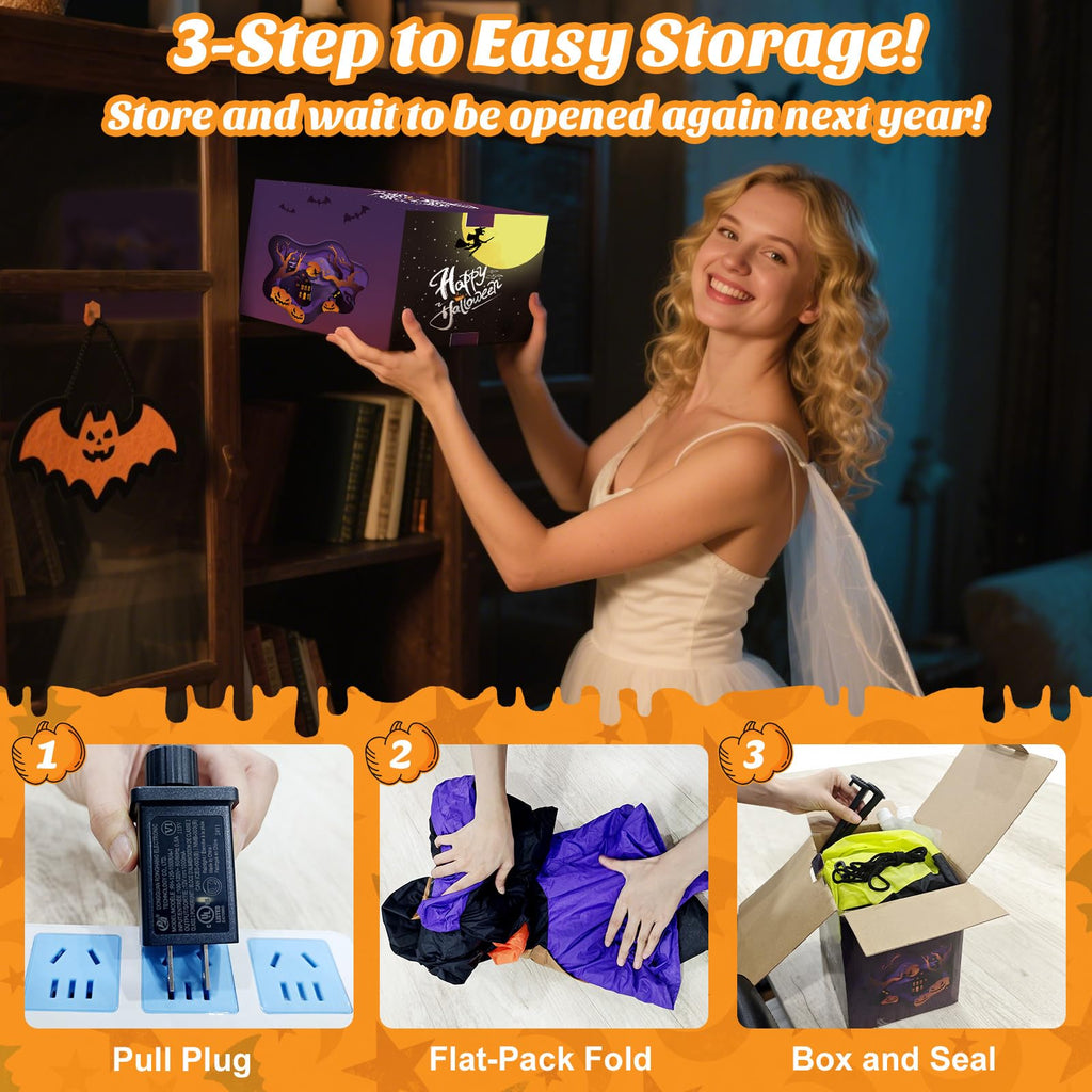 8FT Halloween Inflatables Pumpkin Witch Hat & Ghost Combo V978