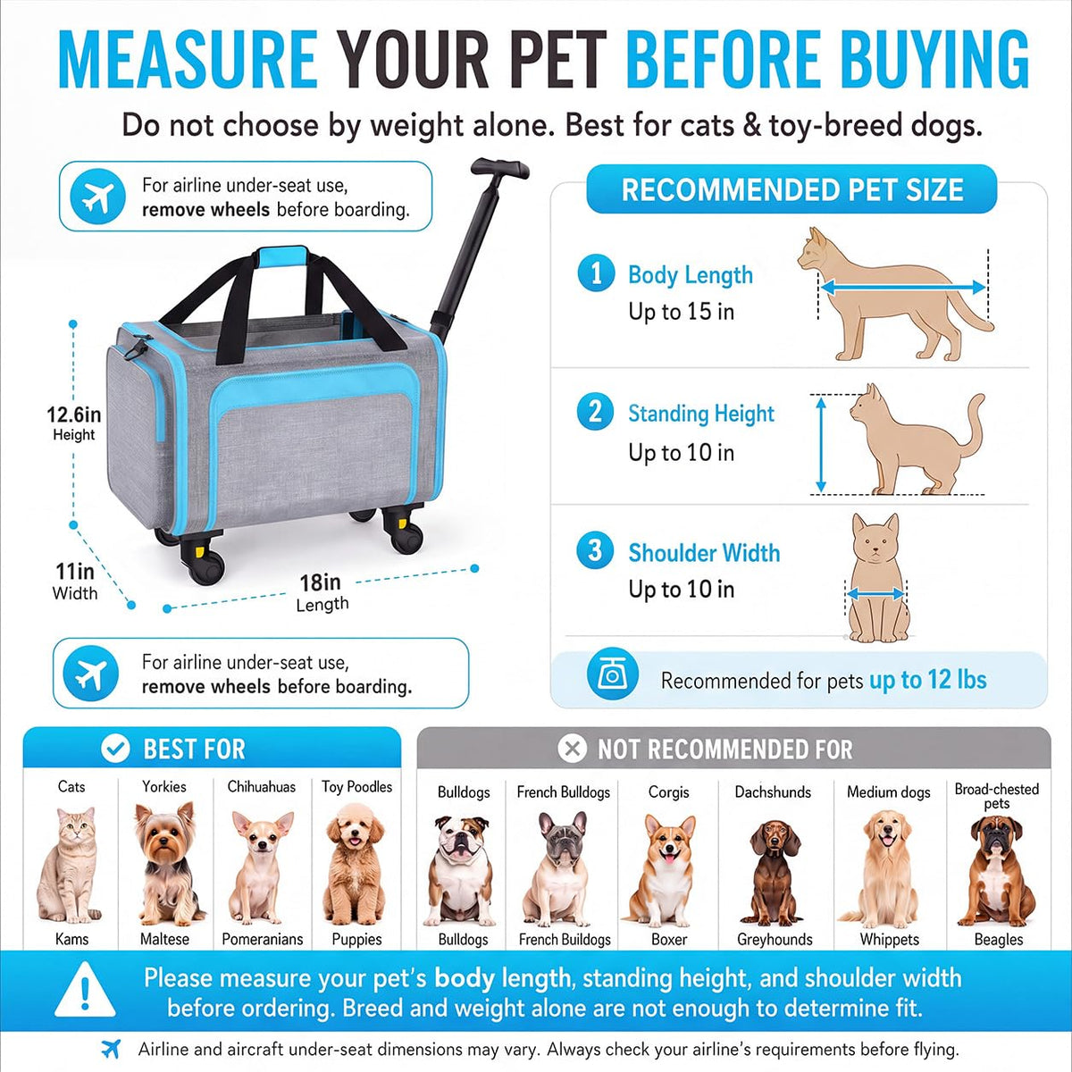 Pet Carrier with Wheels 18x11x11 T832