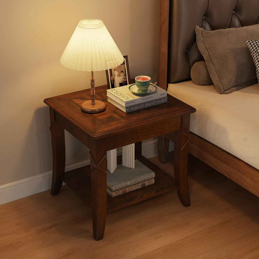 Wooden 2-Tier End Table with Shelf L5821