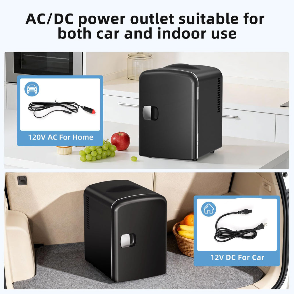 4L 6 Can Portable Mini Fridge Black F101228