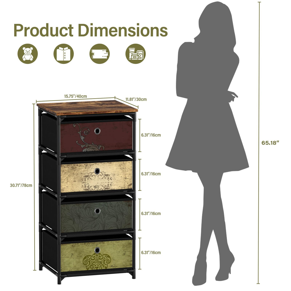 4 Drawer Fabric Storage Unit N2371