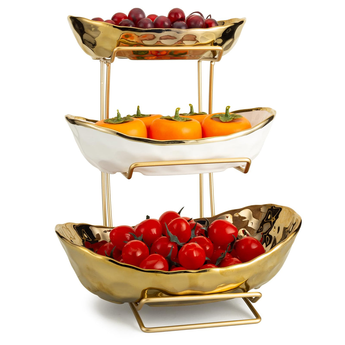 3-Tier Gold Fruit Bowl & Tray with Metal Stand Y57071