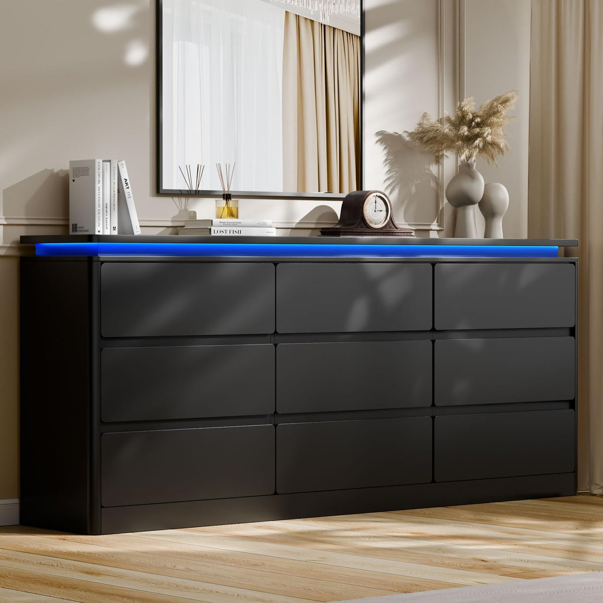 Black 9 Drawer Dresser with LED Lights M541
