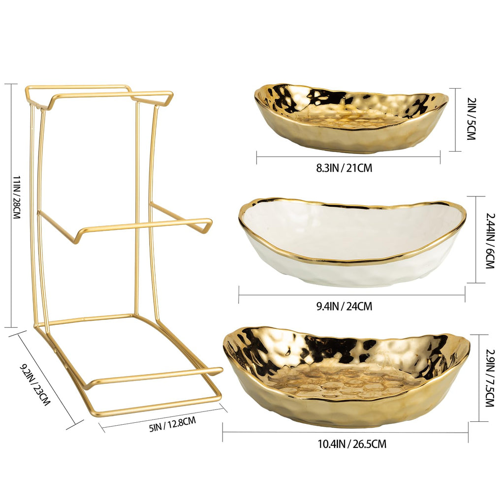 3-Tier Gold Fruit Bowl & Tray with Metal Stand Y57071