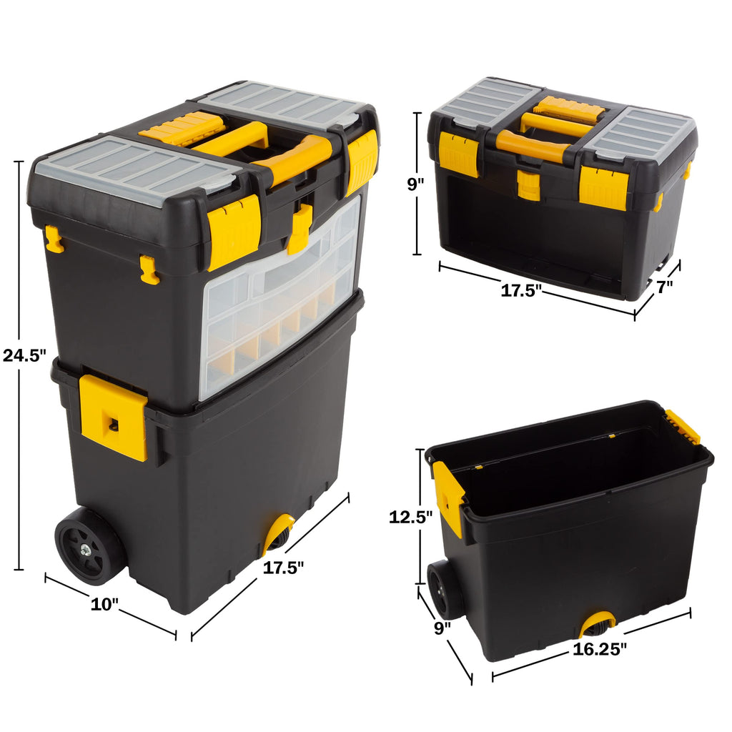 Rolling Tool Box with Wheels, Foldable Handle, and Removable Top X70663