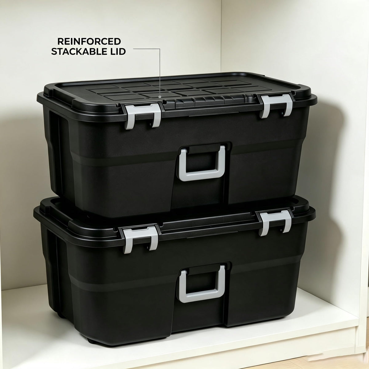 2 Pack 22 Gallon Black Wheeled Lockable Plastic Storage Trunk C209