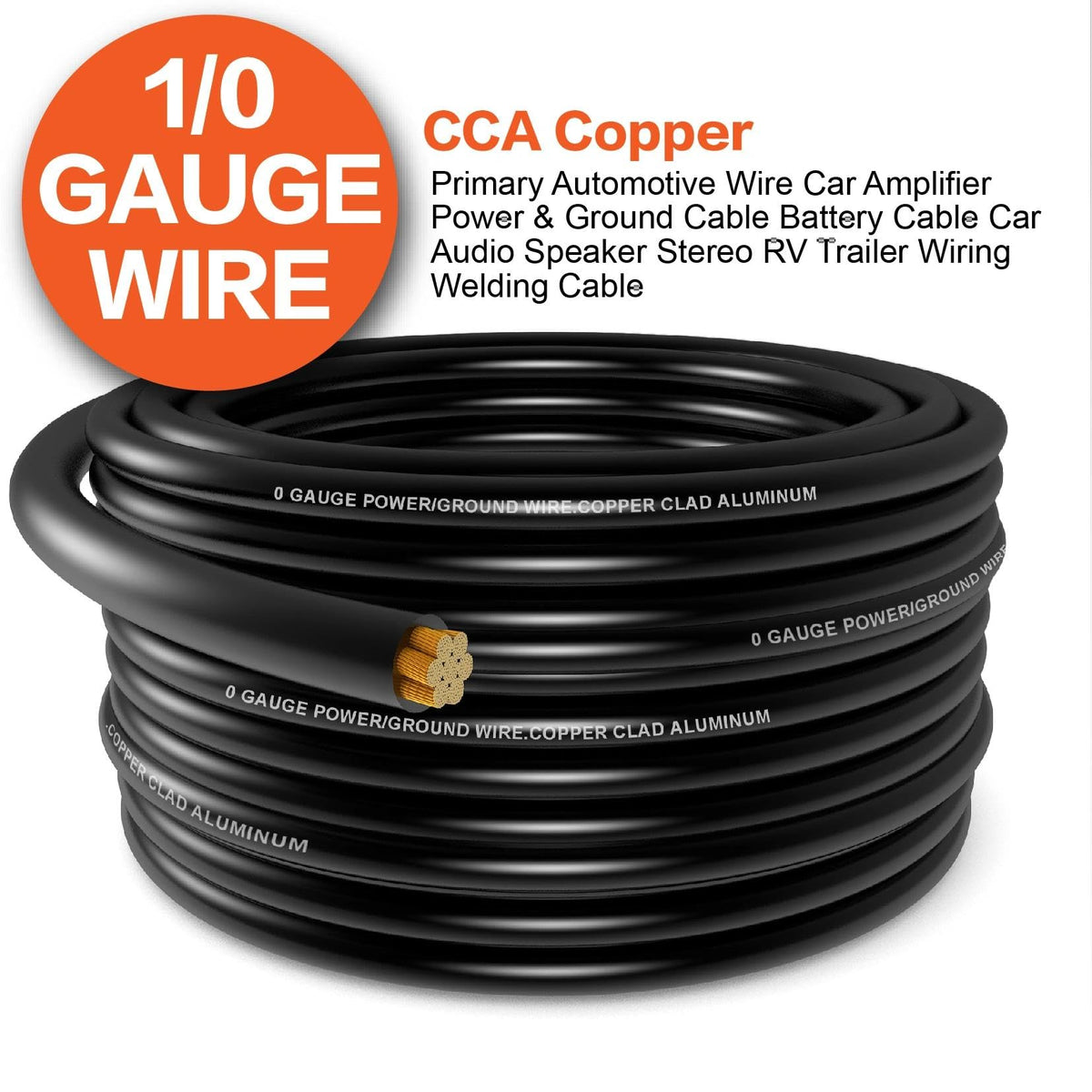 1/0 Gauge Battery Cable Kit 40ft Red/Black CCA Wire I815218