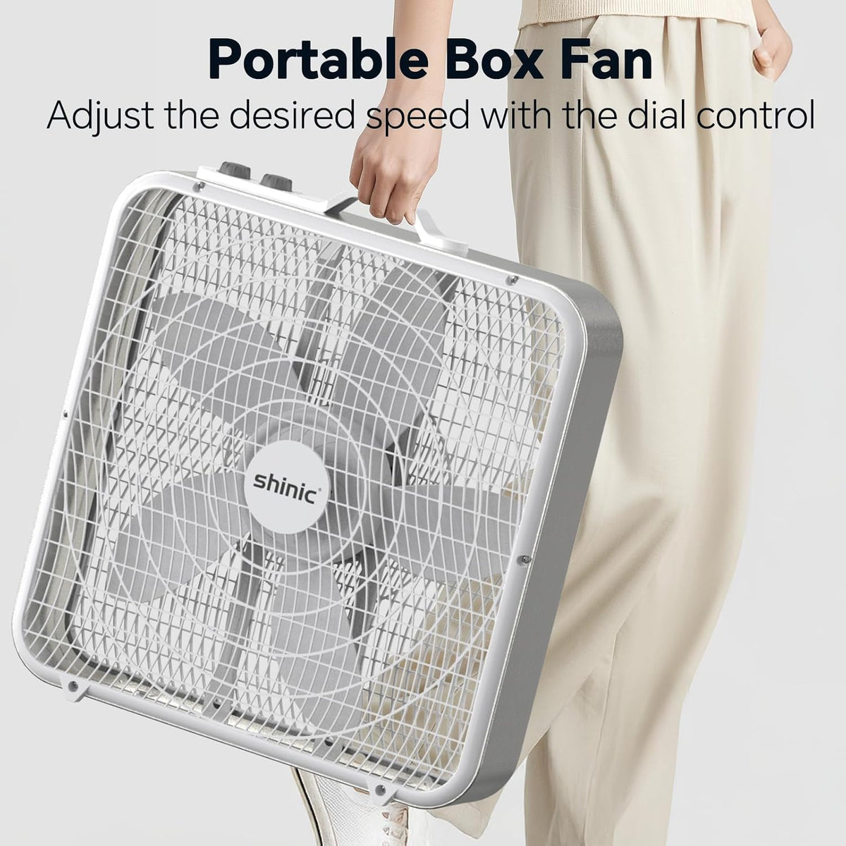 20” Box Fan with Thermostat, 3-Speed Portable Floor Fan, White P3194