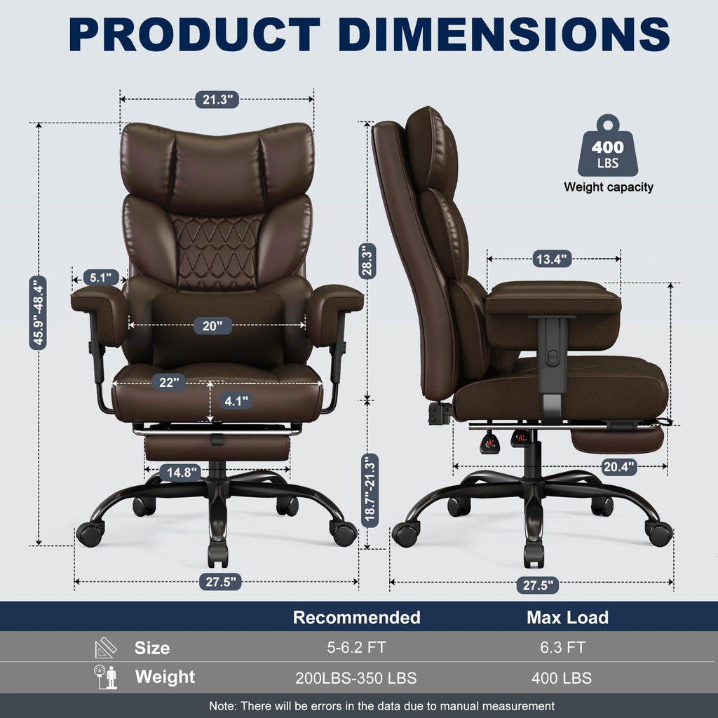 Big and Tall Faux Leather Office Chair with Footrest K745
