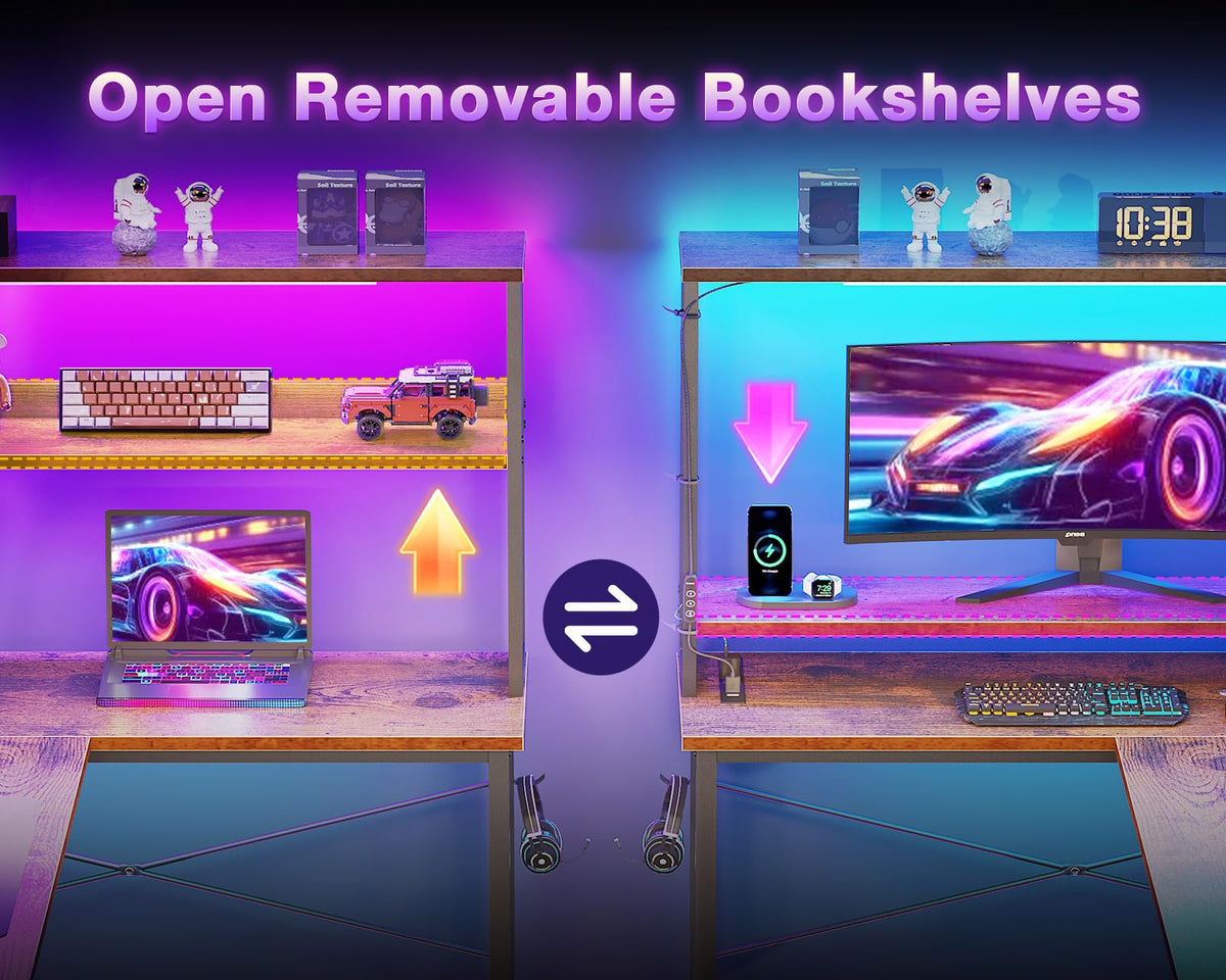 53" L Shaped Gaming Desk with Shelves K7783