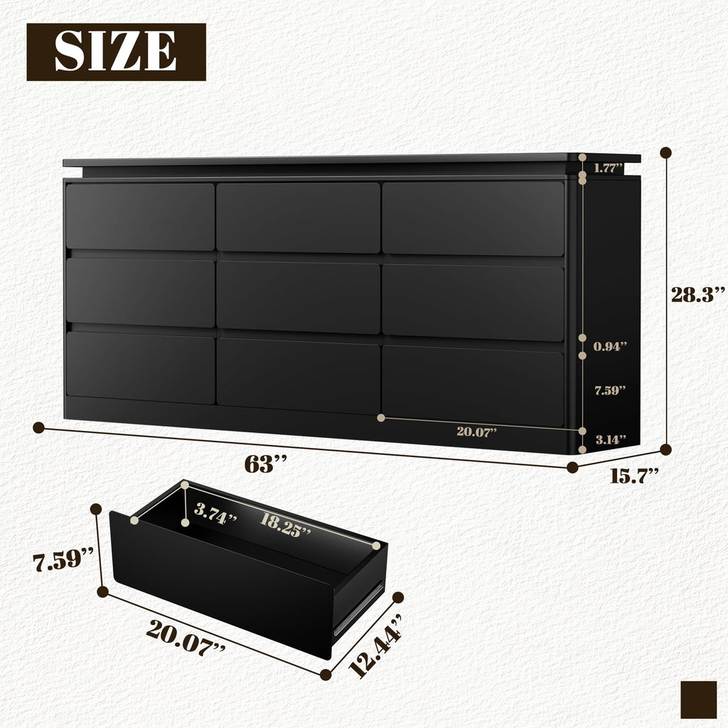 Black 9 Drawer Dresser with LED Lights M541