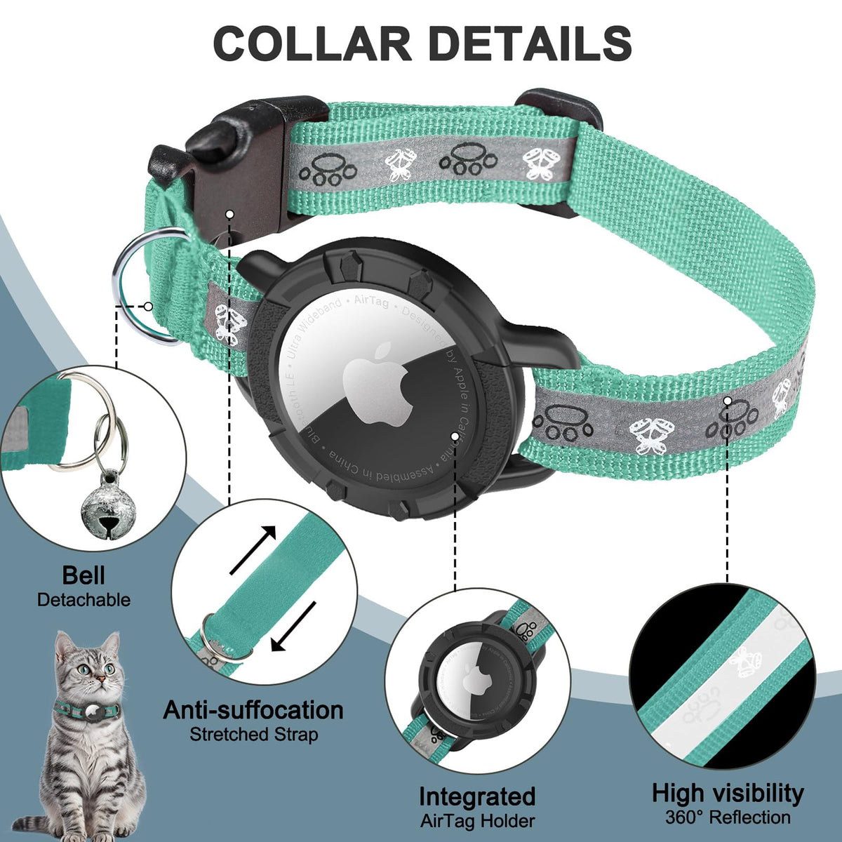 Reflective AirTag Cat Collar K119