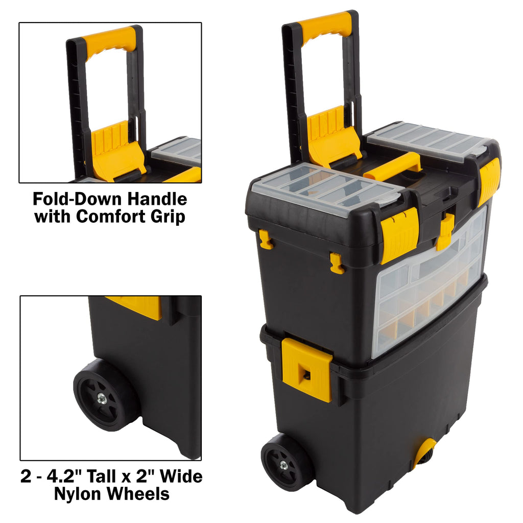 Rolling Tool Box with Wheels, Foldable Handle, and Removable Top X70663