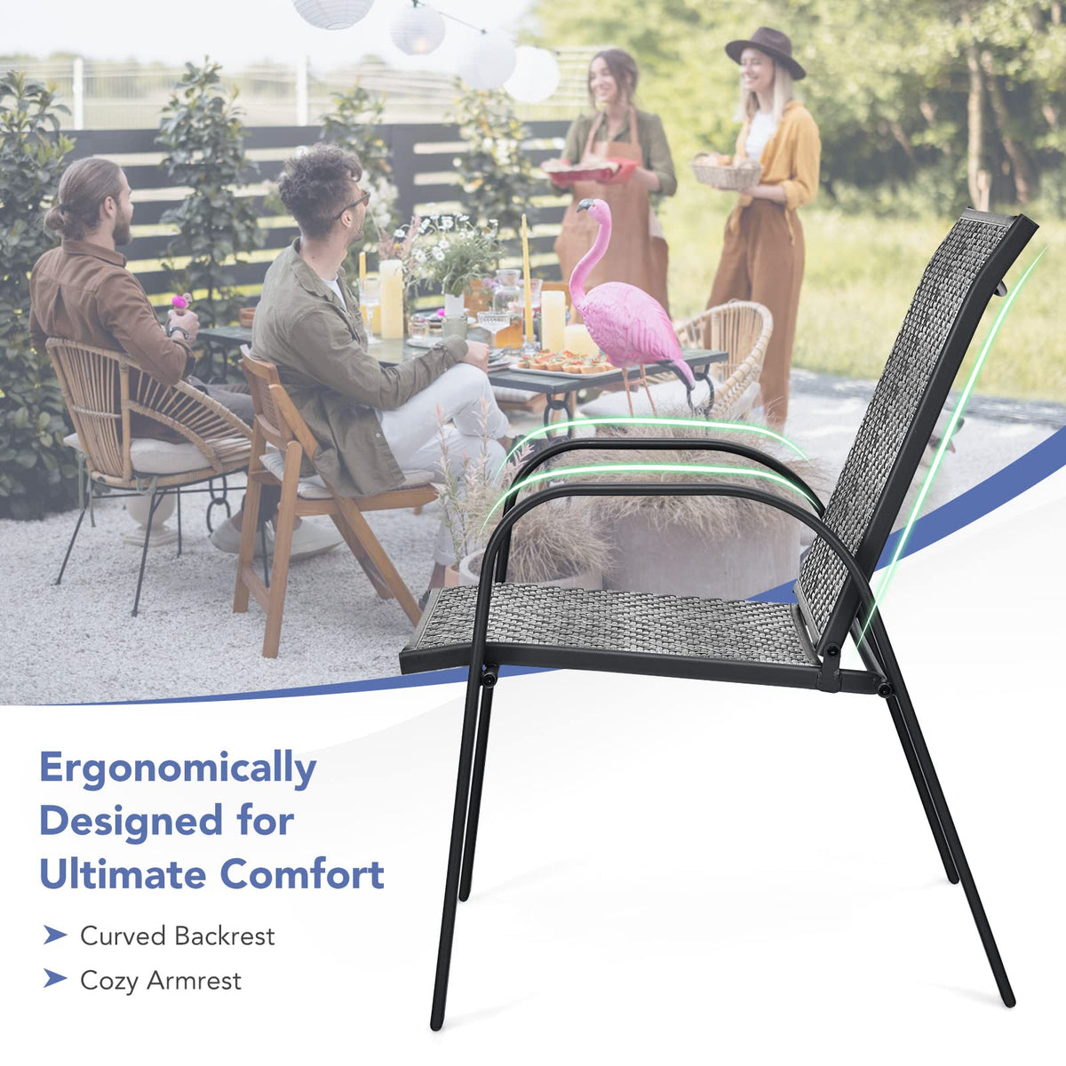 Stackable Wicker PE Rattan Patio Dining Chairs Set of 6 Y991