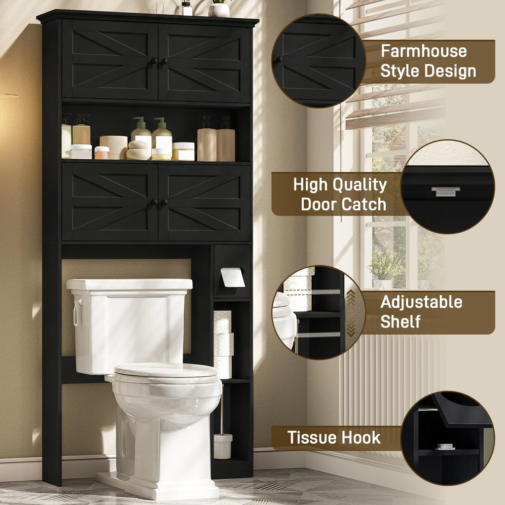 Wooden Over The Toilet Storage Cabinet with Barn Door I3441