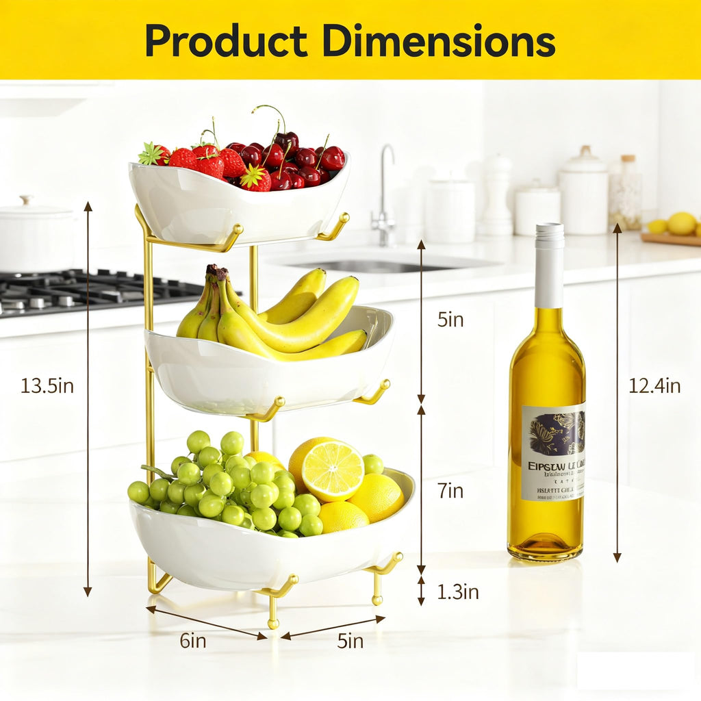 3 Tier Ceramic Fruit Bowl with Metal Stand Z972