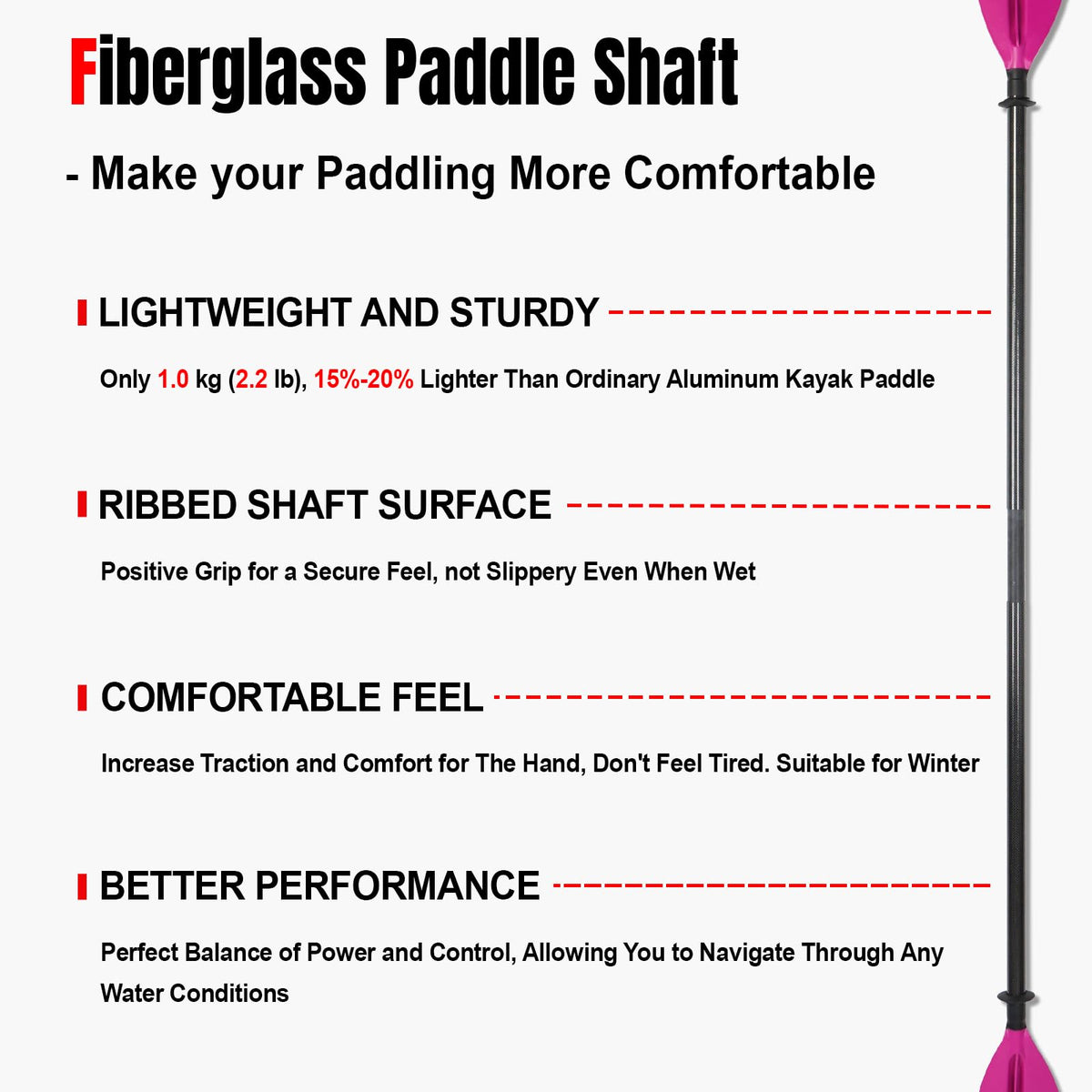 Adjustable Fiberglass Shaft PP Blade Kayak Paddle T35040