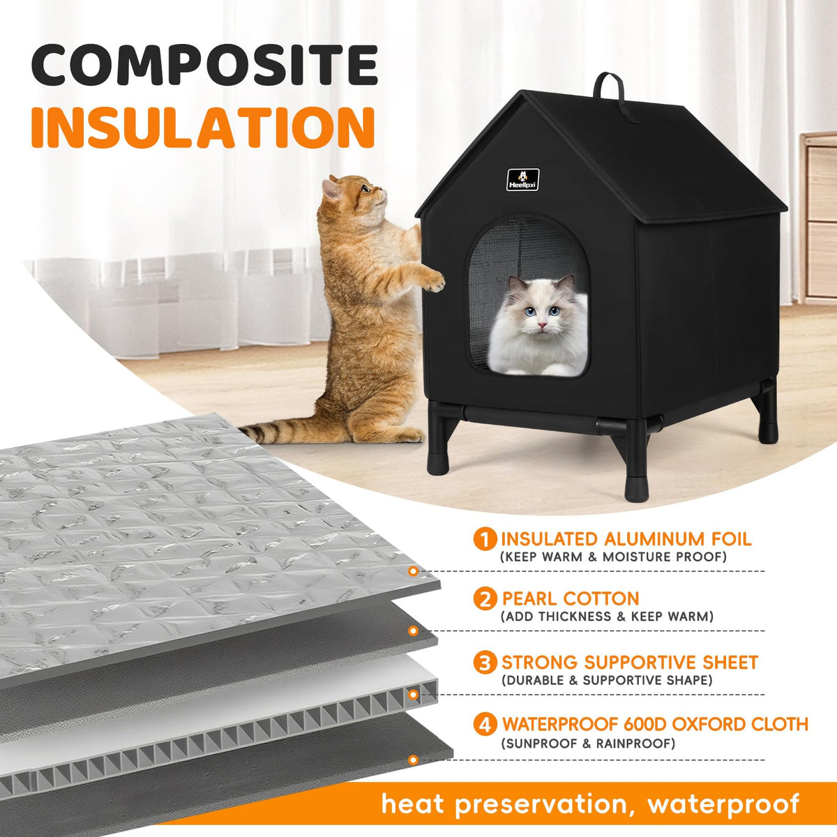 Outdoor Insulated Cat House with Removable Mat Q9397