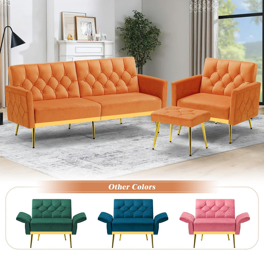 Orange Velvet Accent Chair with Ottoman O78646