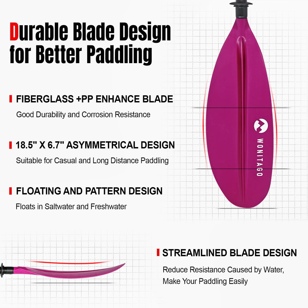 Adjustable Fiberglass Shaft PP Blade Kayak Paddle T35040