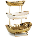 3-Tier Gold Fruit Bowl & Tray with Metal Stand Y57071