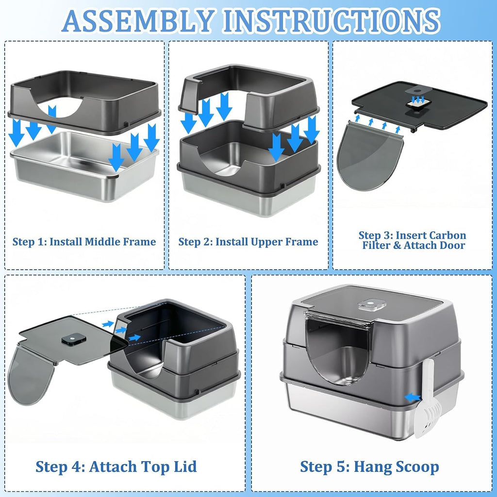 Fully Enclosed Stainless Steel Cat Litter Box B928
