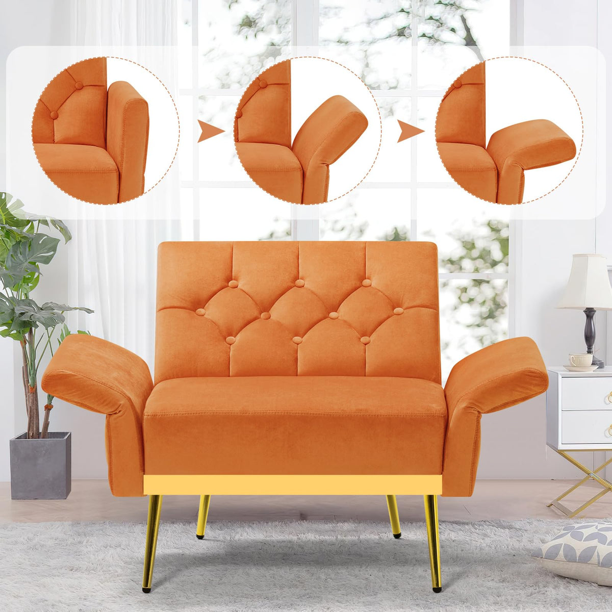 Orange Velvet Accent Chair with Ottoman O78646