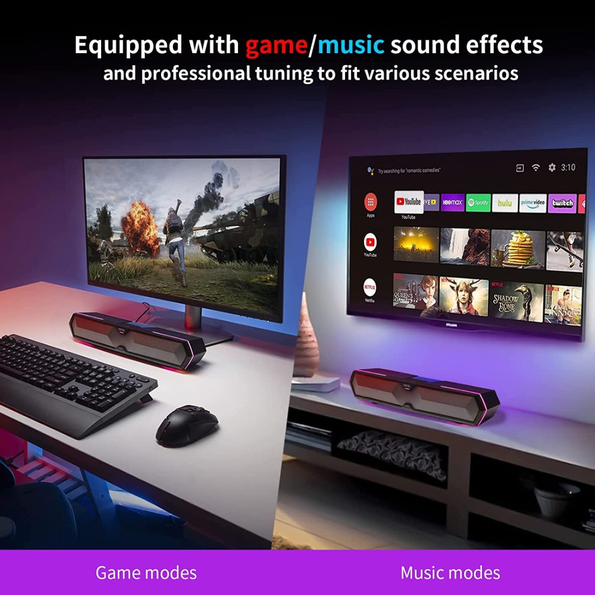 Computer Sound Bar with Deep Bass RGB Microphone Bluetooth 5.3 USB L98544